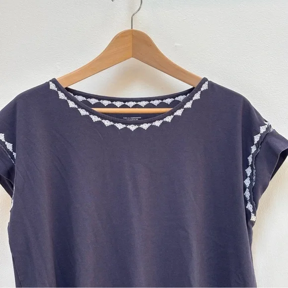J. JIll Pure Jill Embroidered Cap Sleeve Tee Shirt Boho Blue Gray Size MP - Picture 2 of 10